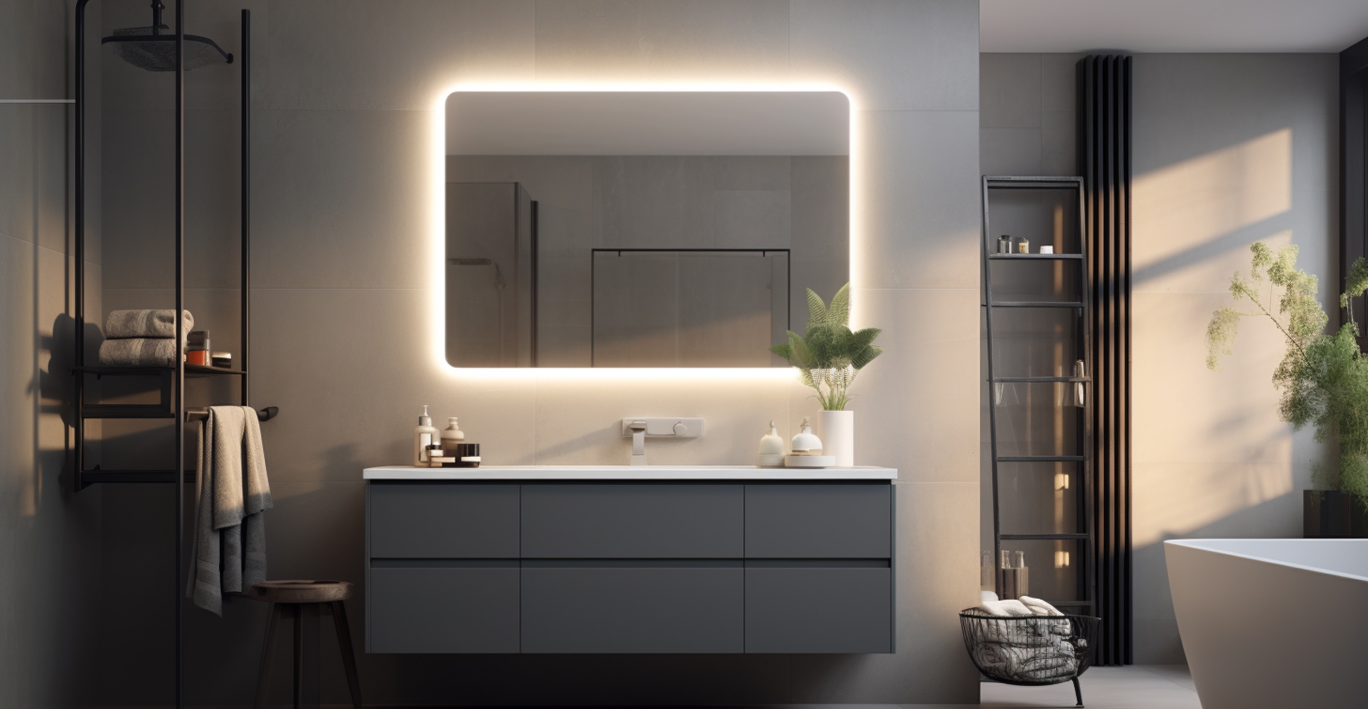 Элегантная душевая зона с подвесной тумбой