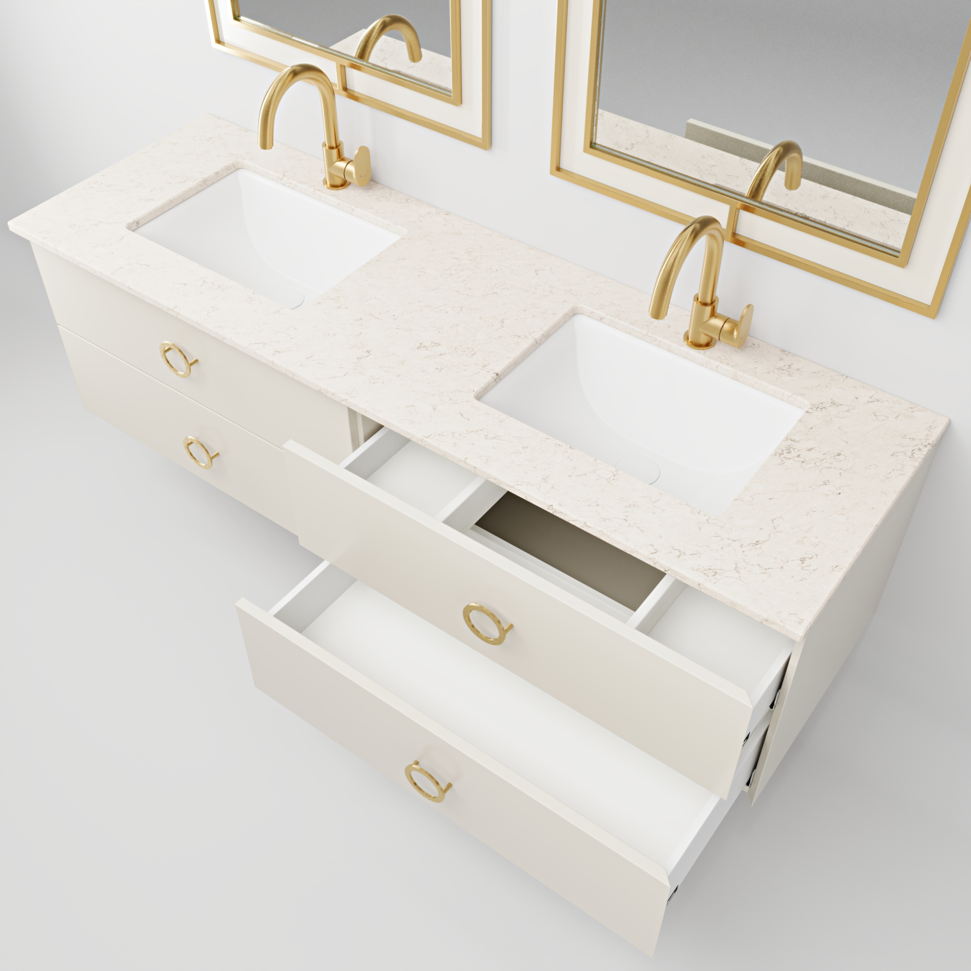 Тумба подвесная со столешницей BELLO 1600 2 раковины