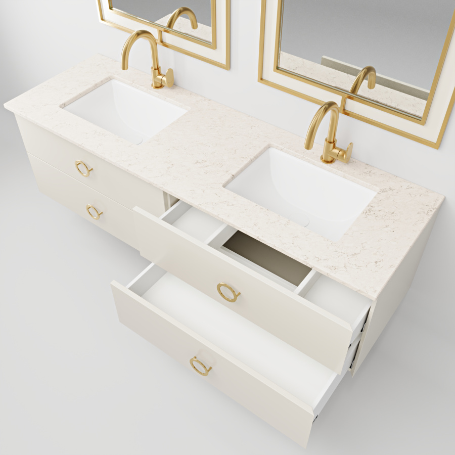 Тумба подвесная со столешницей BELLO 1600 2 раковины