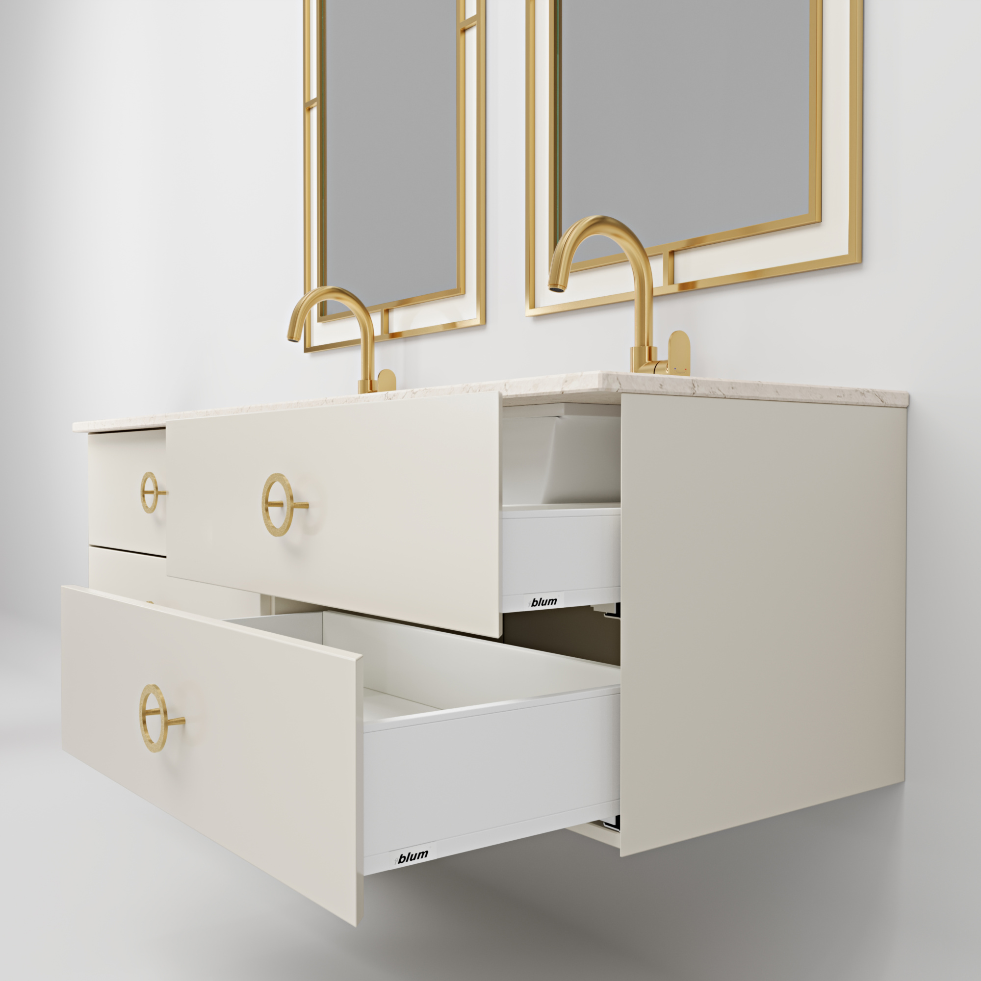 Тумба подвесная со столешницей BELLO 1600 2 раковины