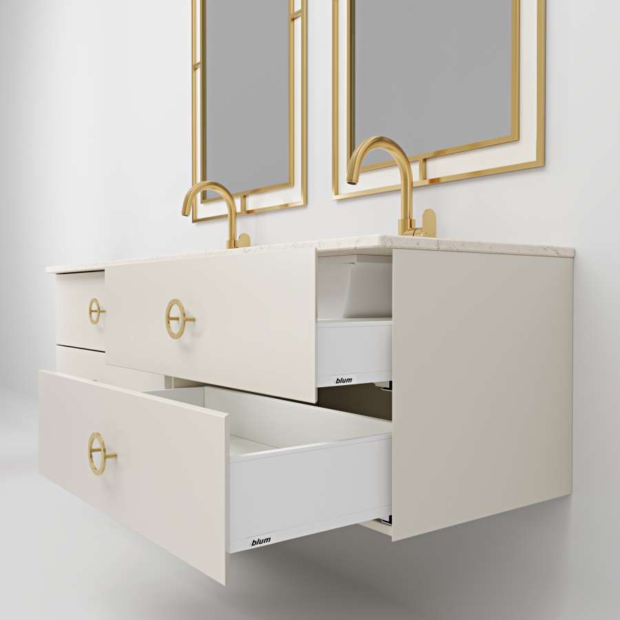 Тумба подвесная со столешницей BELLO 1600 2 раковины