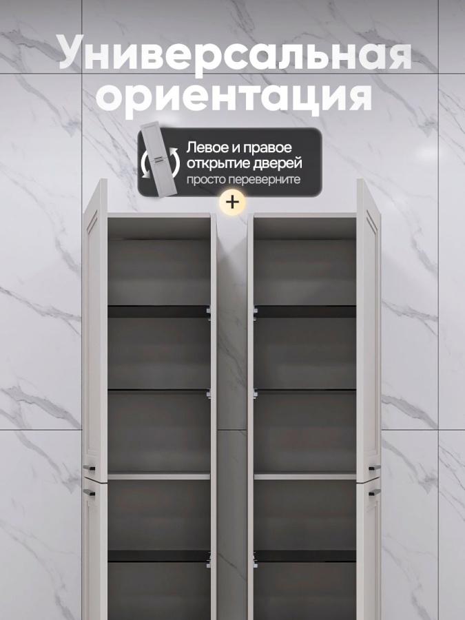 Шкаф пенал для ванной АРКАДИЯ белый 160х40х35 см навесной универсальной ориентации левый/правый