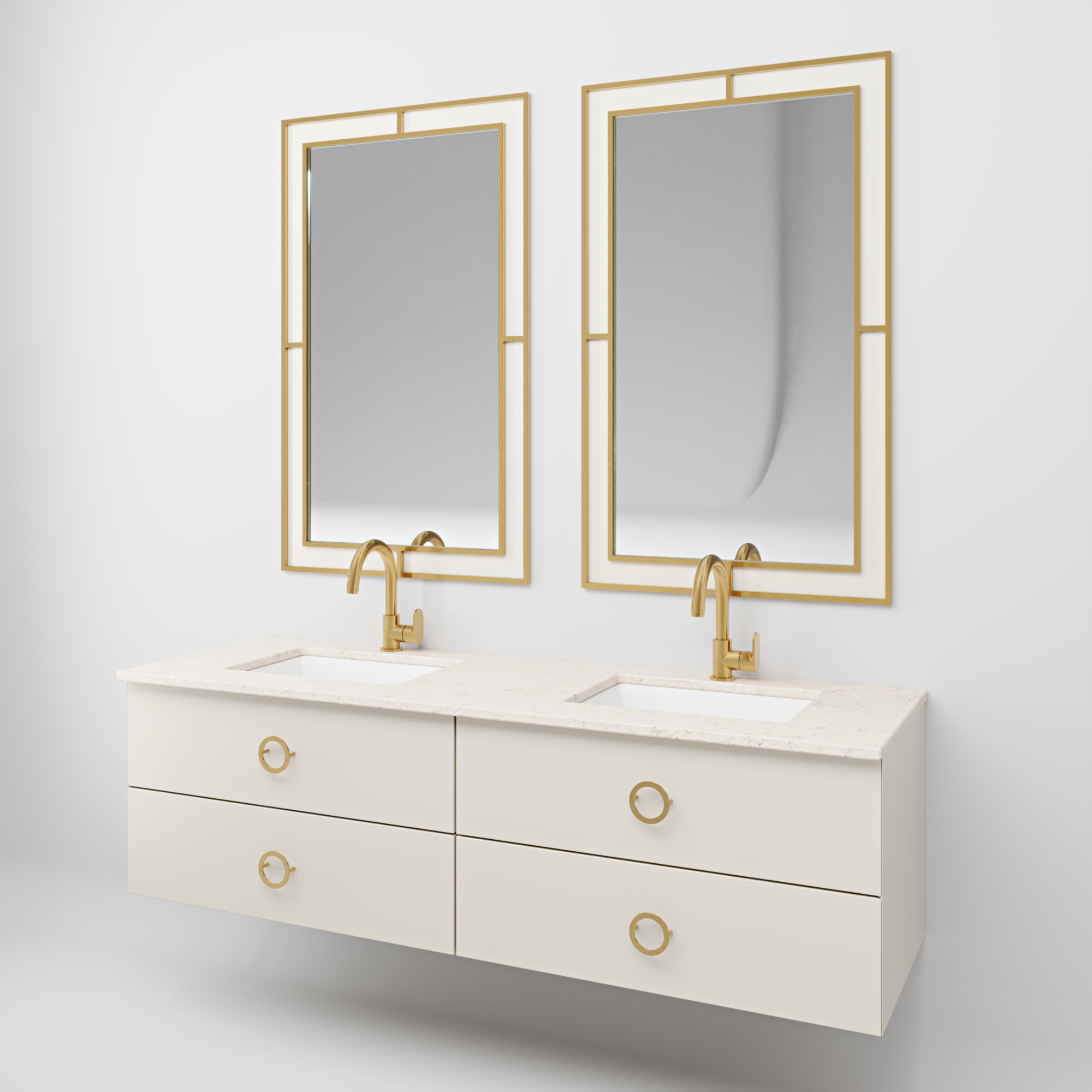 Тумба подвесная со столешницей BELLO 1600 2 раковины