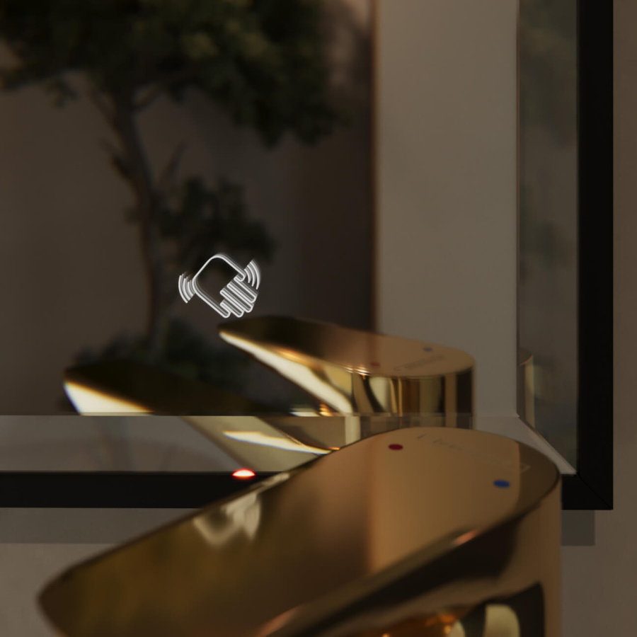 Зеркало с подсветкой и подогревом FRESCO 800x600 в черном профиле с часами