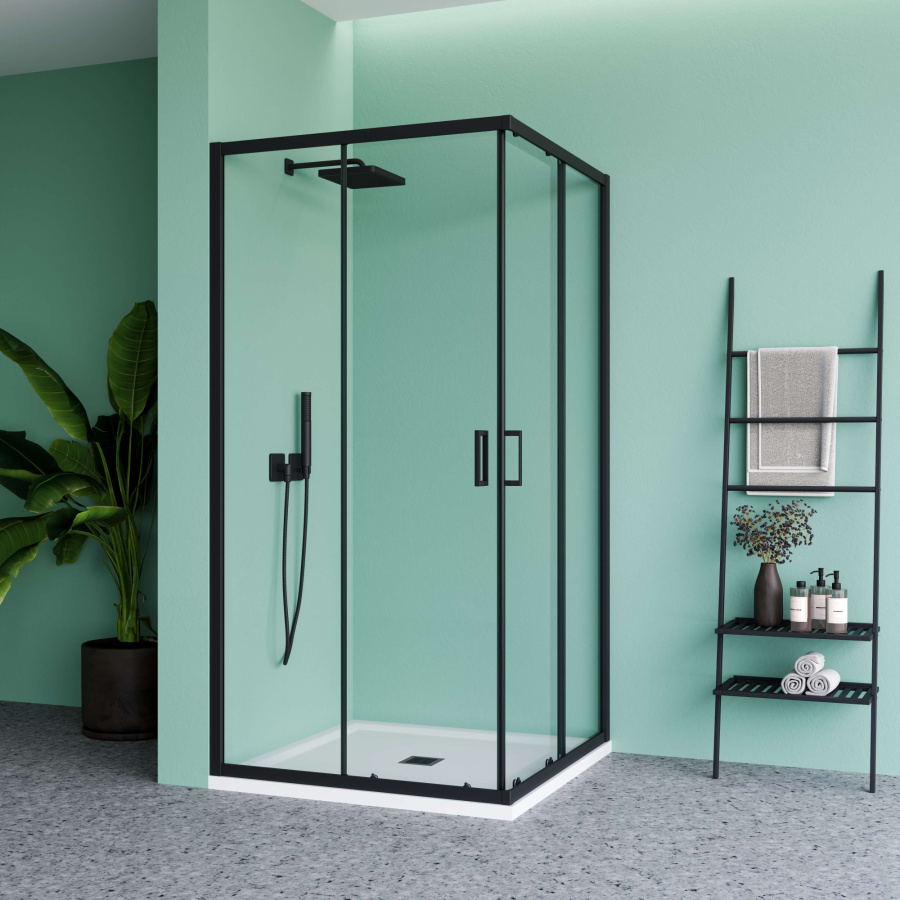 Душевой уголок 100х100 см черный профиль прозрачное стекло 6 мм