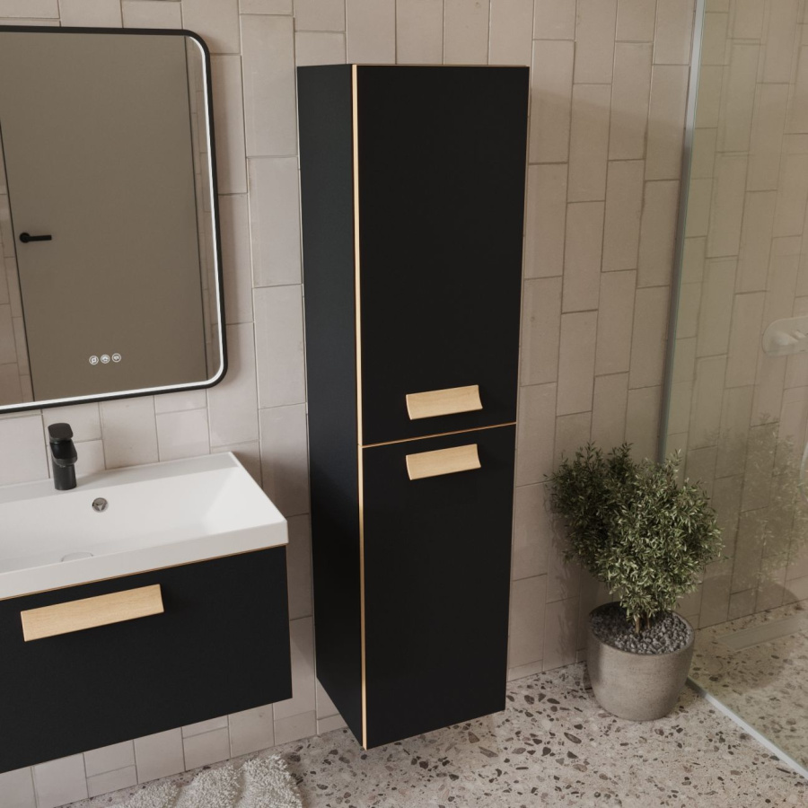 Шкаф пенал для ванной ЛУНА черный 160х40х35 см навесной универсальной ориентации левый/правый